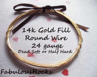 24 gauge Gold Fill Wire Bulk Round Dead soft or Half hard 14k GF Wholesale Wire, DIY Jewelry Supplies Findings wh solo WGF24 w24