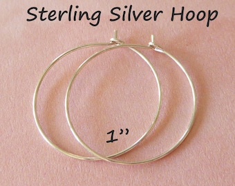 1-25 pairs / HOOP Earrings Ear Wire Earwire, Sterling Silver or Gold filled Hoops  25 mm, 1" inch, everyday hoop ihs.p ih gfh25 bh solo V1