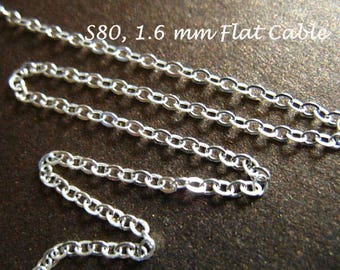 1-100 ft, Silver Chain Bulk Sterling Silver Chain Wholesale, UPGRADE 1,6 mm Flat Cable Chain Chain, 10-40% Korting, sierlijke tpc S80 pk solo