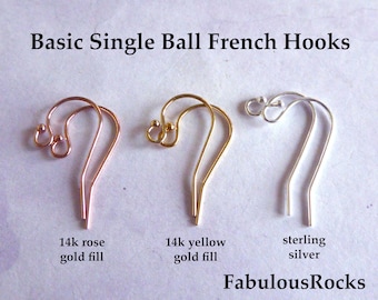 1 to 50 pairs  14k Gold Filled French Hook Earrings Earwire Ear Wires BULK, 21x12 mm  Single Ball Simple Basic Earrings Wholesale fhe.sb