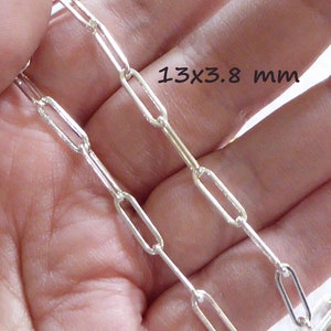 Sterling Silver Paper Clip Chain, 13x3.8 mm Large Flat Rectangle Drawn Paperclip Jewelry Necklace Chain Wholesale USA made L85 ll mgf solo q
