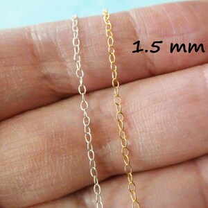 1 to 100 feet, Sterling Silver Flat Cable Chain or Round Cable Chain, Solid 925 SS Chain Bulk, 1.5 mm Oval Link Necklace Chain s88 s68 d66 image 2