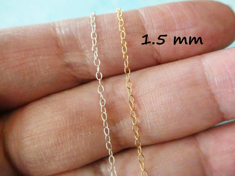 1 to 100 feet, Sterling Silver Flat Cable Chain or Round Cable Chain, Solid 925 SS Chain Bulk, 1.5 mm Oval Link Necklace Chain s88 s68 d66 image 2