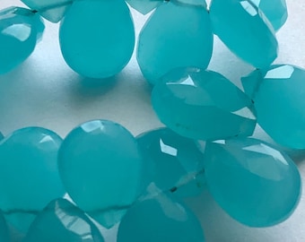 Aqua Chalcedony Pear Briolette Beads: Faceted Gemstone (10-12mm)
