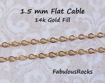 WHOLESALE CHAIN by Foot, 14k Gold Fill Chain, 1.3 mm Round Cable or 1.5 mm Flat Cable Bulk Chain, Petite Dainty Tiny Chain t s1 sgf1 sgf50 q