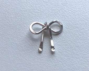 Sterling Silver Bow Charm, Handmade Hammered Petite Ribbon (12x11.5mm)
