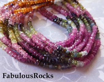 10-150 pcs / 3 mm Tourmaline Gemstone Beads Rondelles Gems, Rubellite Multi Green Pink Tourmaline Rondelles, October Birthstone, AA, wt 30