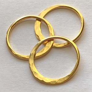Pingentes de charme Infinity Eternity Karma Circle Links / 5-25 peças, 15 mm 24k Gold Vermeil HALF HAMMERED Circles Links artesanais orgânicos / n57.15v