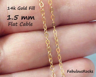 14k Gold Filled Chain, 1.5mm Flat Cable, Delicate Dainty