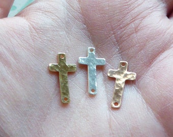 Hammered SIDE WAYS CROSS Pendants Charm, Petite Sterling Silver or 14k Gold Filled