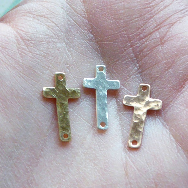 1-10 pcs, Hammered SIDE WAYS CROSS Pendants Charm Sideways Cross, Petite Sterling Silver Side Ways Cross or 14k Gold Fill Cross solo c17 h