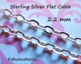 10-100 feet / Silver Necklace Chain Wholesale 925 Sterling Silver Chain, 2.2 mm Flat Cable Necklace Chain Bracelet Chain Bulk  solo mmss m60