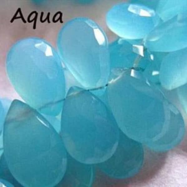 Aqua Blue CHALCEDONY Briolettes Beads / 2-20 pcs, 10-12 mm / Large Faceted Pear, wholesale chalcedony brides bridal 1012