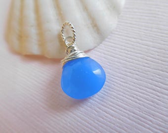 CHALCEDONY Charms Pendant Drop Dangle / MEDIUM COBALT, 18-20 mm / 14k Gold Fill or 925 Sterling Silver / gift under 10 gemdone fdv1.v1 solo