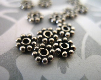 Silver Daisy Spacers / 50 pcs, 4 mm Oxidized 925 Sterling Silver or 24k Gold Vermeil DAISY Spacers Beads Flat Spacers Jewelry Findings vsb4