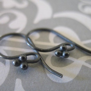 Oxidized Sterling Silver French Hook Ear wires Earwires Earrings Bulk  21x10 mm, three ball detail, vintage fhe.fb ox