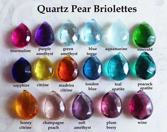 QUARTZ Beads, PEAR Briolettes Sampler, Luxe AAA, 14-16 mm  / u pick, over 10 colors in pink, blue, green, yellow perfect birthstone colors