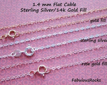 Collier or rose, argent sterling, or rose, chaîne forçat plate (1,4 mm)