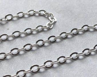 Sterling Silver Flat Oval Cable Chain, 3.5x2.5mm, By The Foot