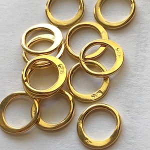 10-50 peças, conectores de elos de ouro vermeil 24k, anéis de eternidade, círculo meio martelado de 8 mm a granel, artesão n57.8plain v art solo