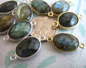 LABRADORITE, Gemstone Connectors Links, Bezel, Gold Vermeil or Sterling Silver, 21.5x11.5 mm, oval GCL20 gc ll