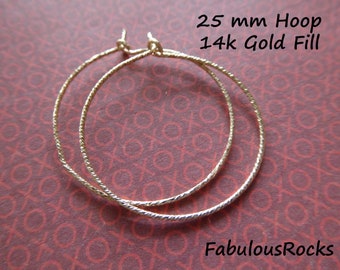 1-10 pairs / 14k Gold Fill Beading Hoops, Sparkle Finish, Small Everyday Hoops, 25 mm, 1" inch, Wholesale Earwires ihs.s gfh25 bh ih solo