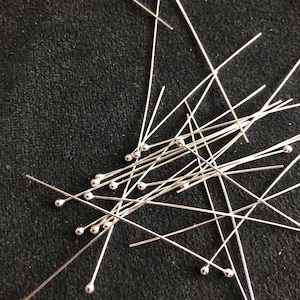 Sterling Silver Ball Head Pins, 24 Gauge, 2 Inch (50mm)