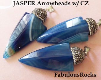 Clearance .. Arrowhead Arrow Head Pendant Charms w/ Rhinestone CZ / BLUE, 50 mm / boho bohemian jewelry supplies ap10.5 solo pp ah