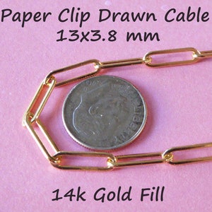 Wholesale Gold Fill Paper Clip Chain, Large 13x3.8 mm Rectangular Drawn Cable Paperclip Jewelry Necklace Chain USA made L85 mgf solo q