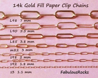 14k Gold Filled or Sterling Silver Chain Drawn Cable Chain, Rectangle Paper Clip Chain Bulk Jewelry Chain Necklace Chain sgf mgf q solo