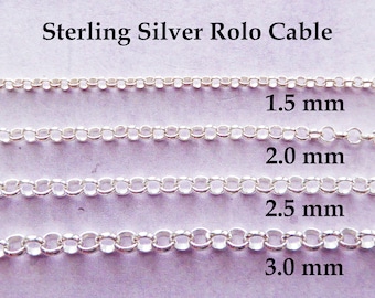 ROLO Chain Sterling Silver ROLO Necklace Bracelet Chain Unfinished / 1.5 - 2 - 2.5 - 3.0 mm ROLO  Wholesale Jewelry Chain ss s22 s51 m56 m54