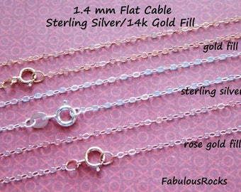 Gold Fill Chain, Rose Gold Fill, Sterling Silver, FINISHED Necklace, 14" 16" 18" 20" 24" 30" 36" inch, 1.3 mm Flat Cable, wholesale chain g1