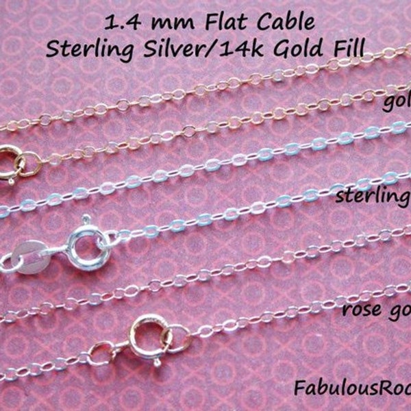 Gold Fill Chain, Rose Gold Fill, Sterling Silver, FINISHED Necklace, 14" 16" 18" 20" 24" 30" 36" inch, 1.3 mm Flat Cable, wholesale chain g1