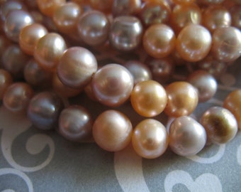 Round Pearls / 7-8 mm, 1-10 Strands / MULTI COLOR, Pink, Peach, White combo Freshwater Cultured, Luxe AA / brides bridal rm 788 solo