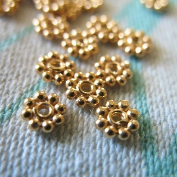 24k Gold Vermeil DAISY Spacers Beads, 4 mm, 5-250 pcs, Artisan Flat Granulated Wholesale Spacer Beads vsb4