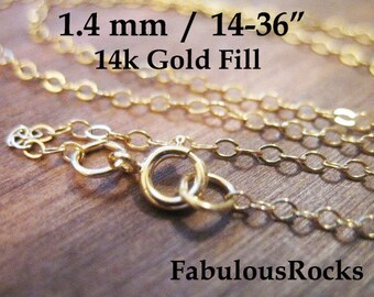 Gold Fill Chain, FINISHED Necklace, 14" 16" 18" 20" 24" 30" 36" inch, 1.3 mm Flat Cable, wholesale chain g1.18 g1.16 g1.20 g1.24 g1.30 g1.36