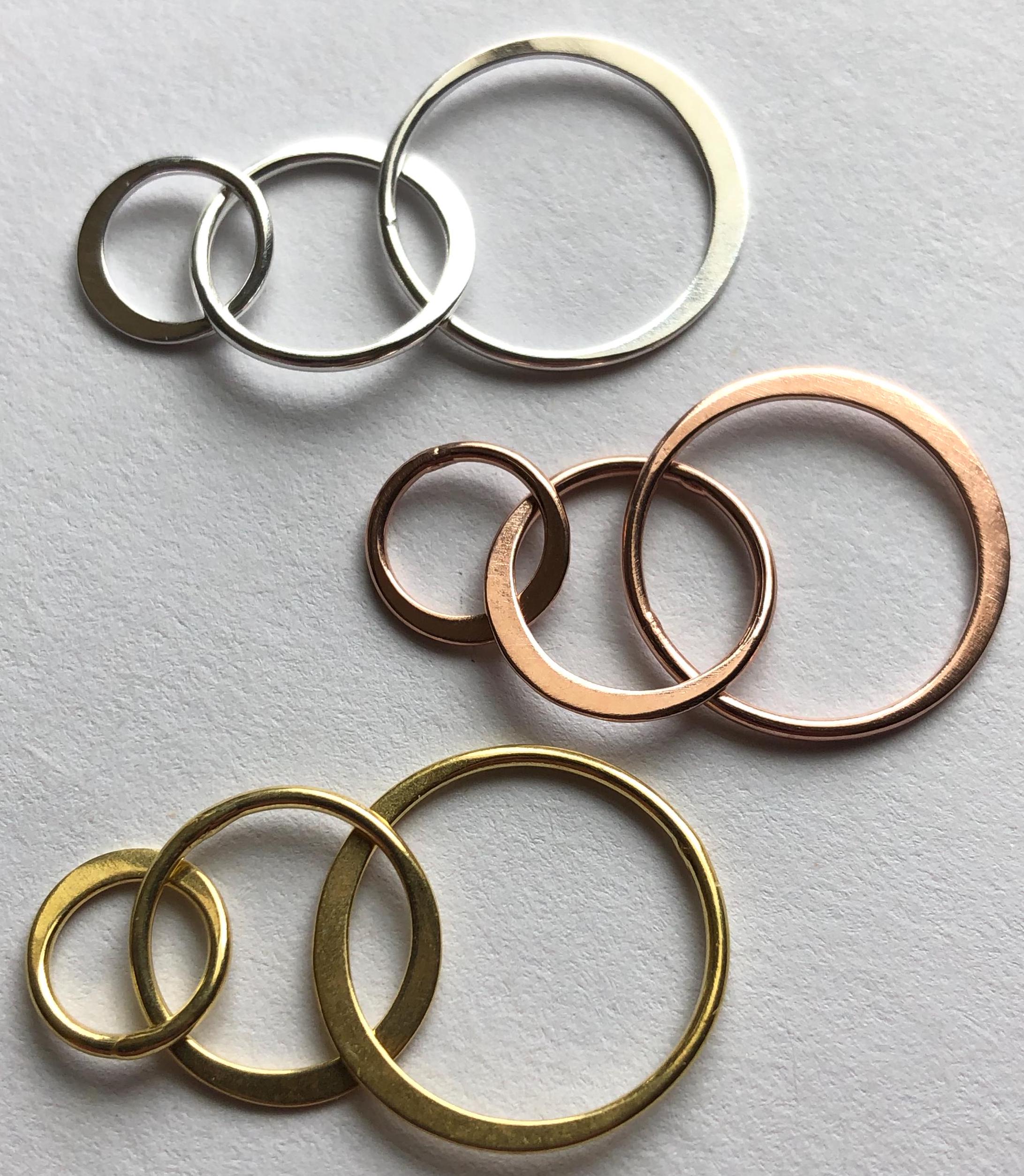 Triple Circle Link Connector Charm, Sterling Silver or Gold