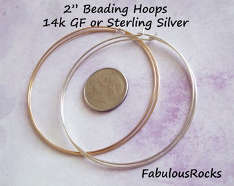 1-25 pairs / Hoop Earrings Earwires Ear Wires  2" inch,  Sterling Silver or 14k Gold Filled Large Hoops Everyday Hoops ihl.p ih bh V1 gfh50