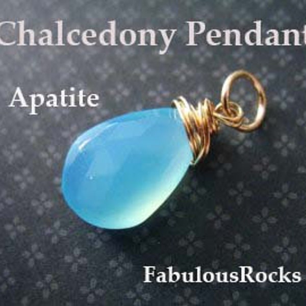 CHALCEDOINE Charm Pendant Add a Dangle Drop / APATITE BLUE, 20-22 mm, 14k Gold Filled ou Sterling Silver / cadeau pour elle gemdone fdv1 gd solo