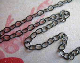 Oxidized Sterling Silver Chain, 4.5x3.25 mm, Flat Cable, Oval Links, 10-35% Less Bulk, 1 to 10 feet, vintage LL.. L17 ox solo