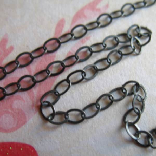 Oxidized Sterling Silver Chain, 4.25x3.25 mm, Flat Cable, Oval Links, 10-35% Less Bulk, 1 to 10 feet, vintage LL.. L17 ox solo