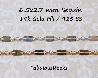 14k Gold Fill Sequin Chain, Sterling Silver Necklace Jewelry Chain