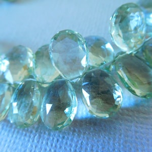 GREEN AMETHYST Pear Briolettes, Prasiolite Beads, Luxe AAA / Large Seafoam Green Bead, february birthstone solo tr