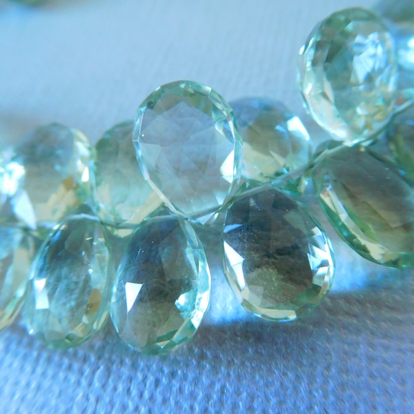 GREEN AMETHYST Pear Briolettes, Prasiolite Beads, Luxe AAA / 2-20 pcs, 10-12 mm / Large Seafoam Green Bead, february birthstone 1012 solo tr