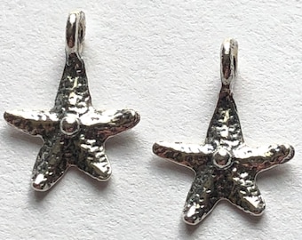 Sterling Silver Starfish Charm, Ocean Pendant (13.5x9 mm)