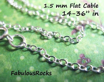 Cadena de plata, collar de cable plano de 1,5 mm, cadena de plata de ley, 14-36" pulgadas / d66.14 d66.15 d66.16 d66.17 d66.18 stp l hp solo tfc hecho hecho