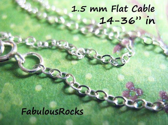 3 by 3.5 mm Flat Oval Cable Link Sterling Silver Necklace Chain 16"-36" 