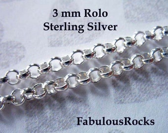 ROLO Jewelry Chain Bulk / 3.0 mm ROLO, Sterling Silver Wholesale Necklace Chain / heavy necklace bracelet charm bracelet chain mmss M56 hp