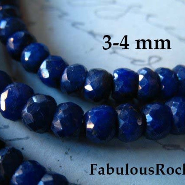 5-50 pcs / 3.5-4mm SAPPHIRE Gemstone Beads Rondelles / Medium Blue, Luxe AAA / dyed september birthstone tr s wholesale bead dsa