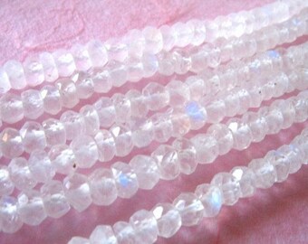 MOONSTONE Rondelles, 1/2 Strand, 3-4 mm, Luxe AAA, Faceted.. super flashes of blue..bridal brides june birthstone true solo 34